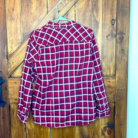 Woman’s Eddie Bauer Red Plaid Button Up Medium - Picture 2 of 4
